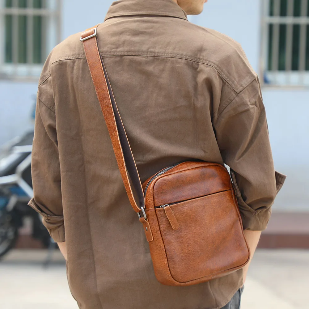 Vintage Echtleder Herren-Umhängetaschen Handgefertigte Crossbody-Messenger-Taschen für Männer Handy & Schlüssel – Detail 6