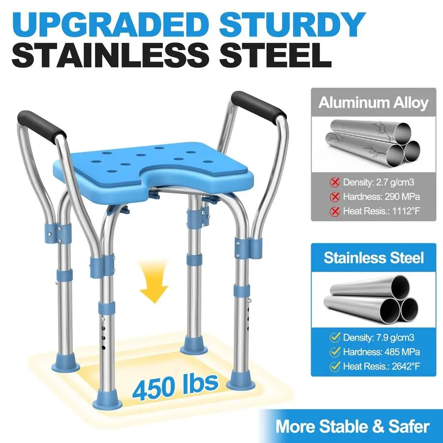 كرسي بأذرع للاستحمام الداخلي مقعد دش عالي التحمل مع مقعد من الفولاذ المقاوم للصدأ قابل للتعديل 450 رطل حوض استحمام St