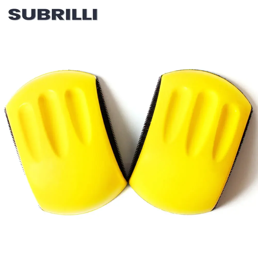 Subrilli 2 peças disco de lixa em forma de mouse 5 polegadas espuma pu bloco de moagem manual lixa abrasiva suporte manual almofada de apoio