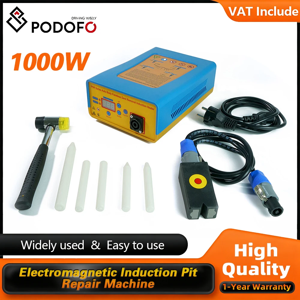 Podofo PDR-1000W Herramienta de Reparación de Abolladuras por Inducción con Pantalla Digital, Calentador por Inducción de Potencia Ajustable, Eliminador de Abolladuras sin Llama para Carrocería de