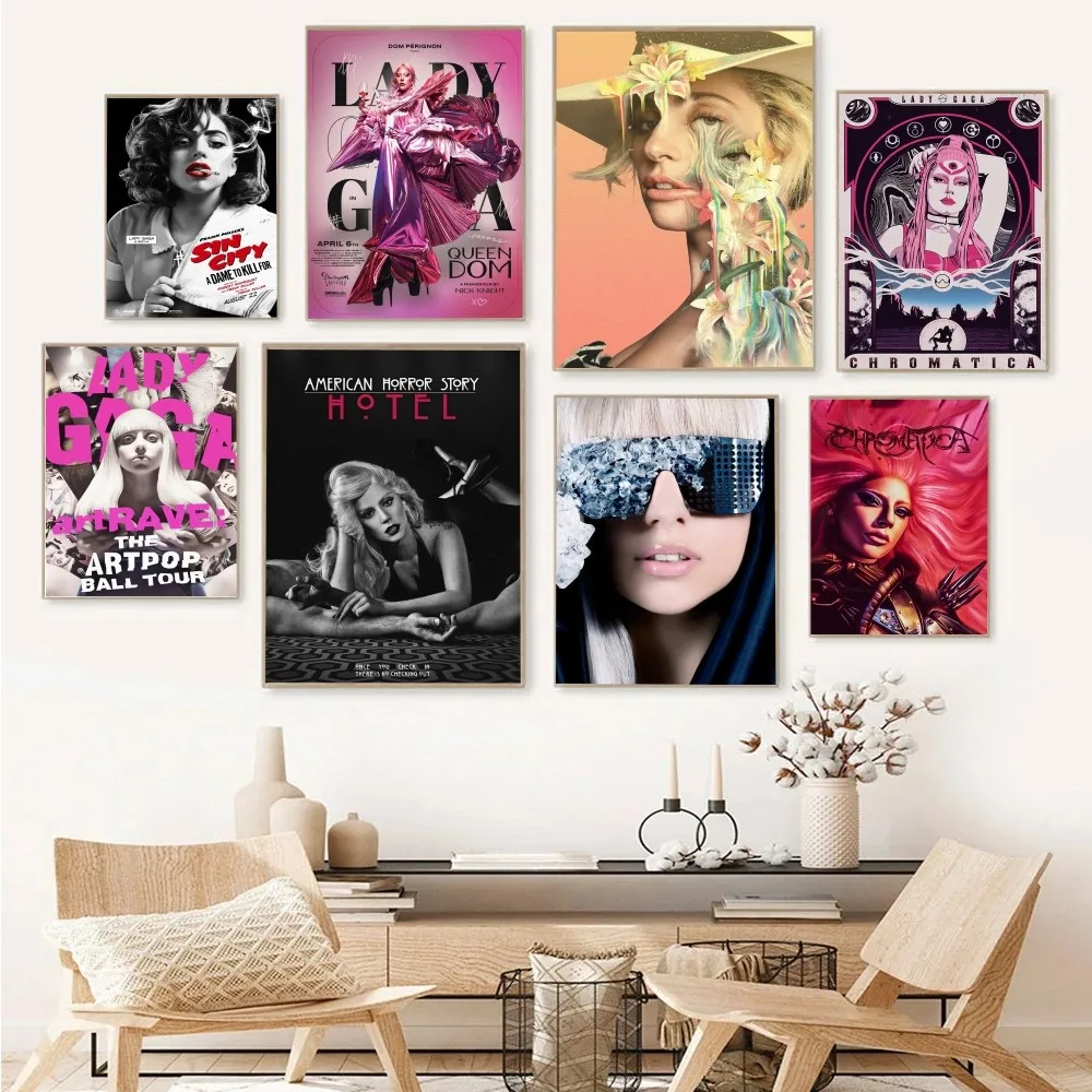 1PC Music Singer Lady Gaga Retro Print Poster Paper Waterproof HD Sticker Bedroom Entrance Home Living Room Bar Wall Decoration