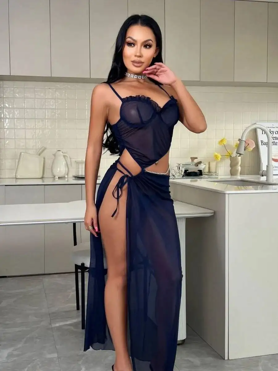 Neue Spitze Leibchen Transparent Mesh Backless Tiefem V Ärmelloses Nachthemd V-ausschnitt Sexy Homewear Kleid Erotische Nachtwäsche Kleid 5STW