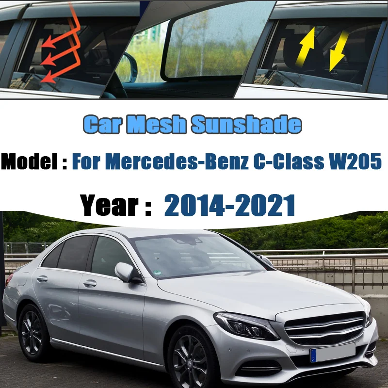 

Для Mercedes-Benz C-Class W205 Седан 2014~2021 2018: Сетчатые солнцезащитные шторки на окна, защита от солнца, шторки для конфиденциальности, автоаксессуары