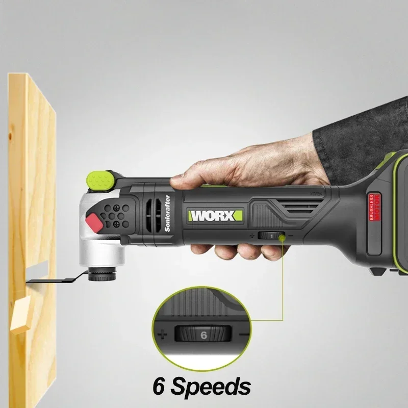 Worx Wu690 Draadloze Oscillerende Multi-Tools Borstelloze Kale Tool Met Gereedschapskist 20V Max 18000 T/min Zwenkhoek 4 Schokabsorberend