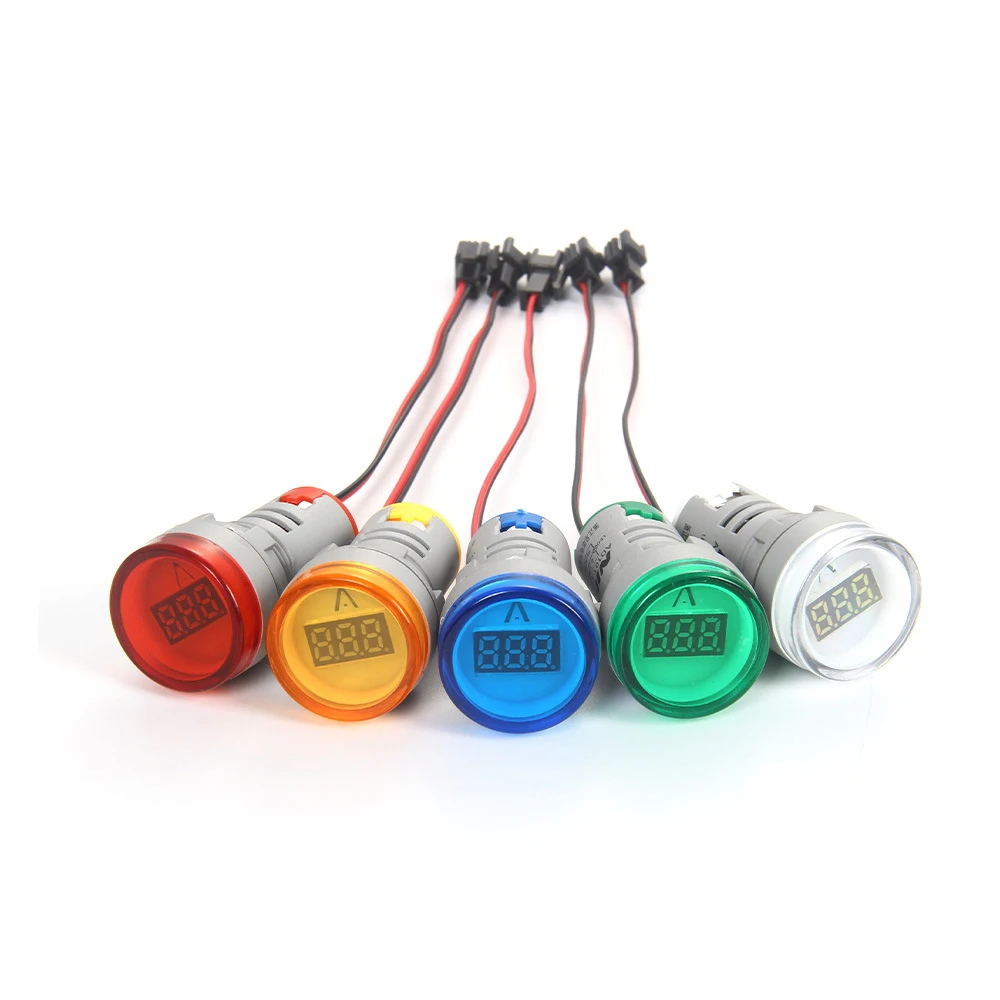 ABILKEEN 30mm Round Head LED Illuminate Signal Light 0-100A Measure Current Digital Display Industrial Current Meter AC220V