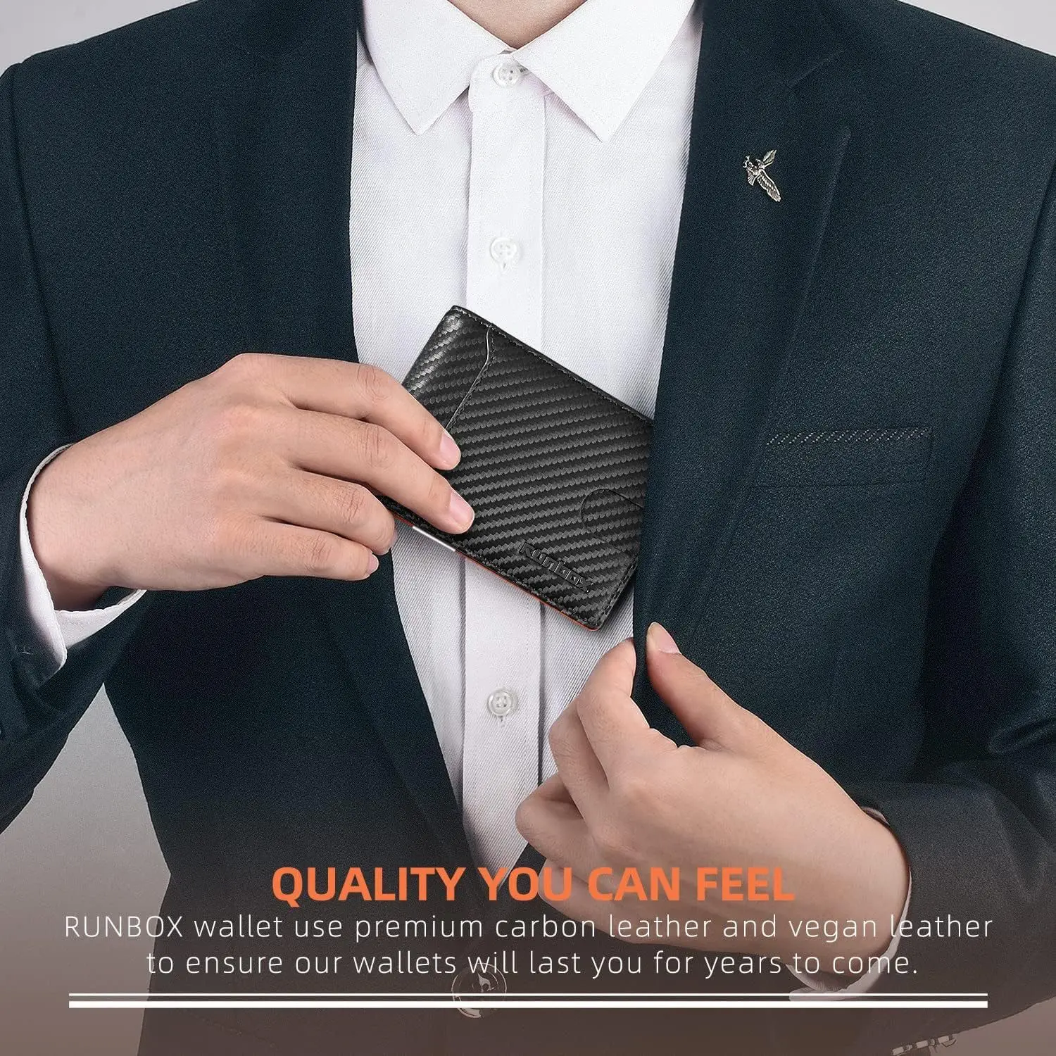 LOMCEL A2 New men's wallet - business carbon fiber US dollar clip, ultra-thin US dollar clip, double-fold carbon fiber cowhide
