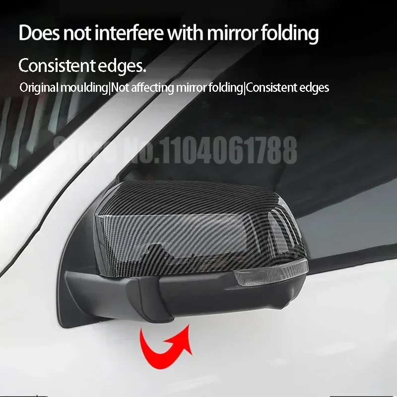 2PCS Fit for Ford Ranger Everest 2024 2025 2026 Side Mirror Cover Wing Rearview Accessories Carbon Pattern Glossy Black Modified view 3