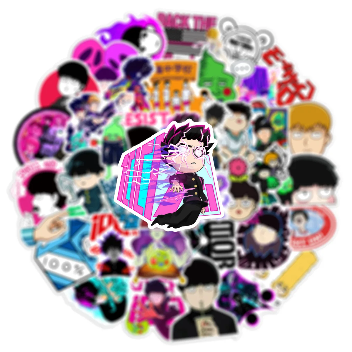 50pcs Mob Psycho 100 Cartoon Stickers Laptop Skateboard Refrigerator Guitar DIY Waterproof Stickers Decoration Supplies