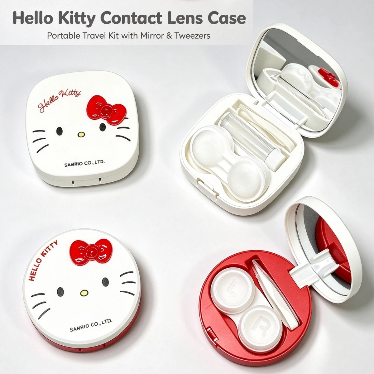 Hello Kitty Contact Lens Case Portable Travel Lens Storage Box With Mirror Tweezers Suction Stick Cute Cosmetic Lens Container F