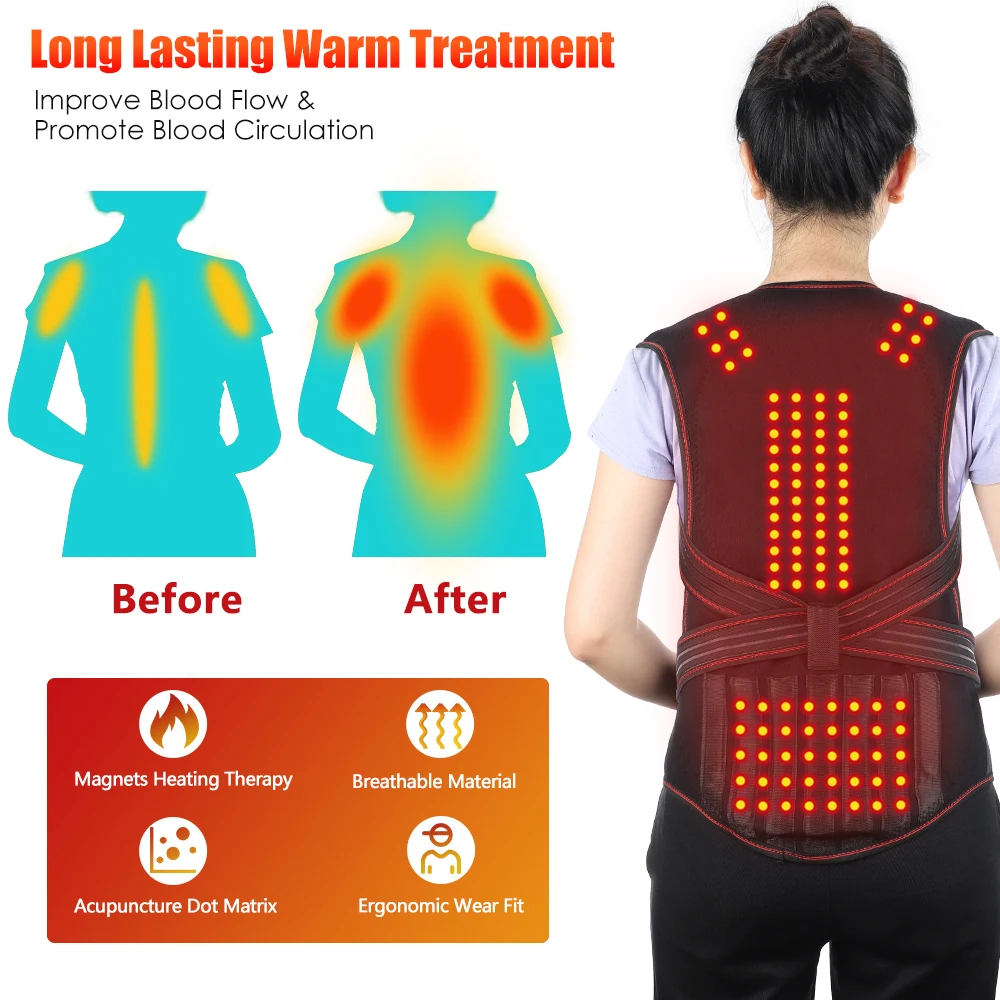 Magnetic Back Support Magnets Heating Therapy Vest Waist Brace Posture Corrector Spine Back Shoulder Lumbar Posture Correction