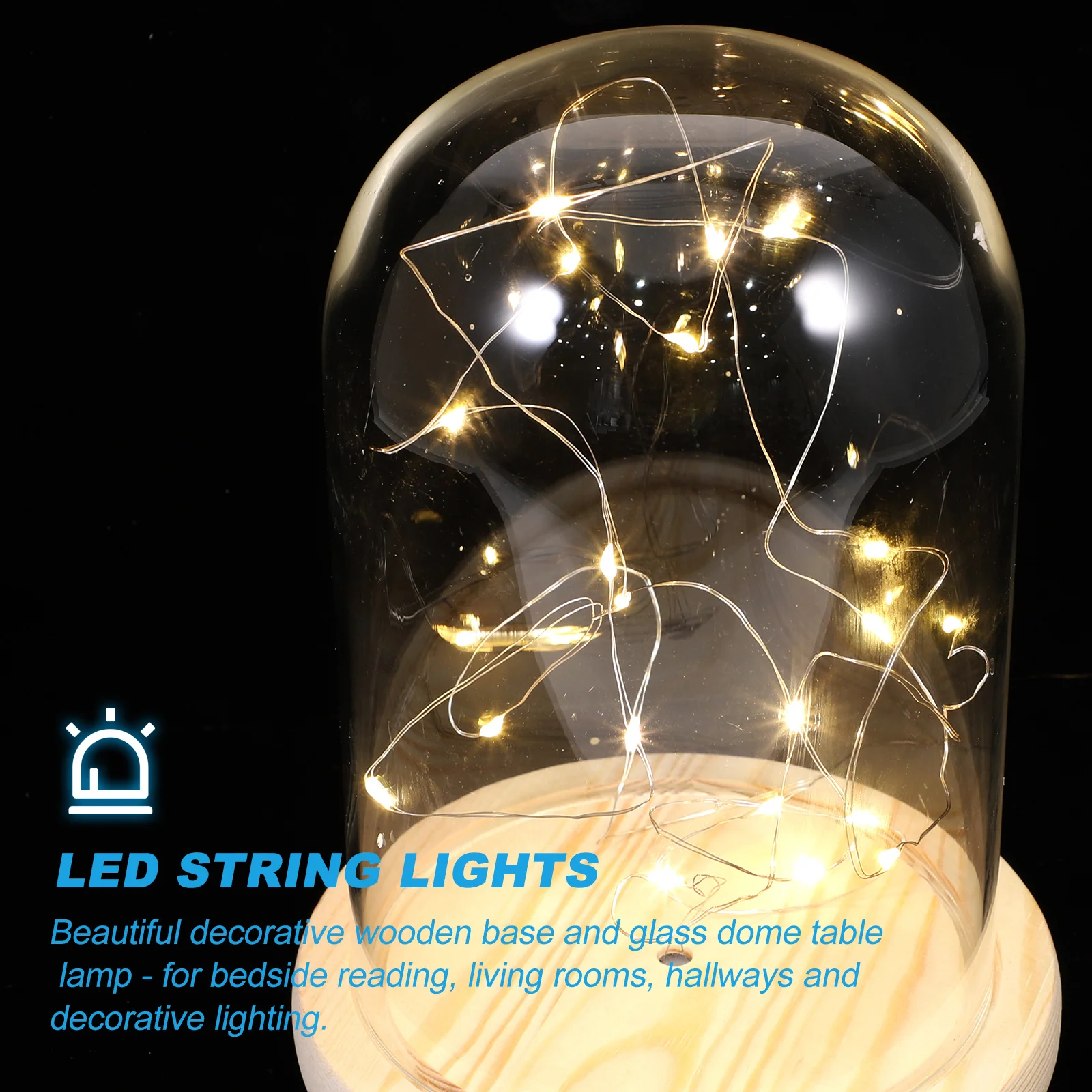 جرس جرة زجاج مصباح على شكل قبة قاعدة خشبية LED USB سلسلة أضواء بيضاء دافئة السرير الجدول مصباح أضواء الجنية في جرة للعيش