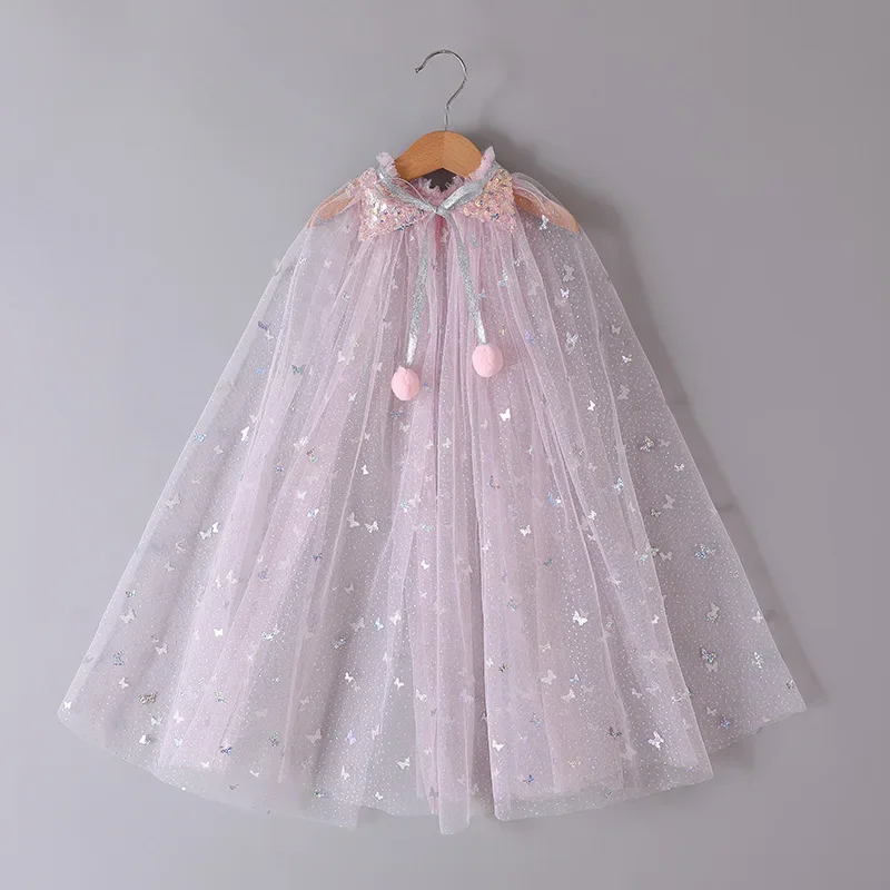 Lace Up Heart Sequin Gauze Children's Cloak Cute Tulle Princess Cloak Christmas Party Girls Stage Show Role Play Capes