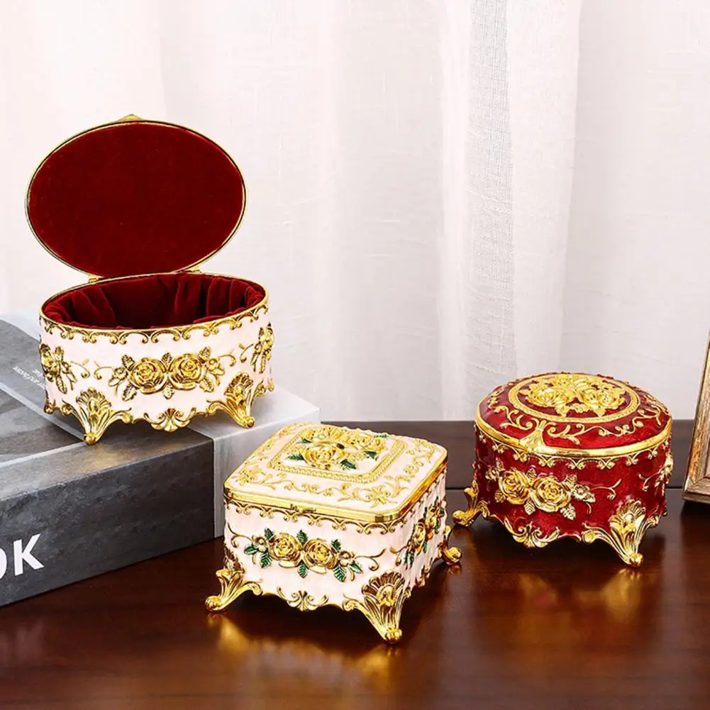 Vintage Exquisite Jewelry Box Dust-proof Anti-drop Enameled Storage Metal European Style Jewelry Holder for Bedroom