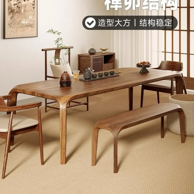 New High End Chinese Walnut Tea Table Set with Chairs Large Office Reception Tea Room Furniture Factory Direct Sales