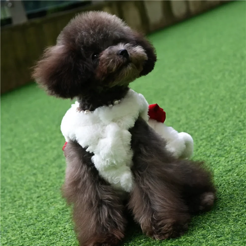 Pet Rabbit Fur Dress Clothes Cute Bow Dog Clothing Autumn Winter Rabbit Fur Material Teddy Bear Warm Coat Dog Dresses Clothes