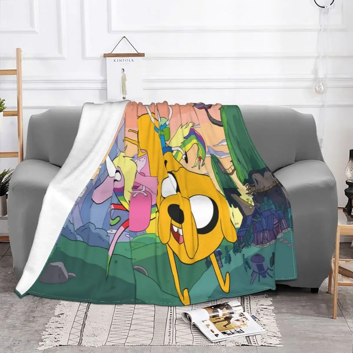 Adventure Time With Finn And Jake Blanket Fleece Print Cartoon Portable Lightweight Thin Throw Blanket for Bed Car Bedspreads