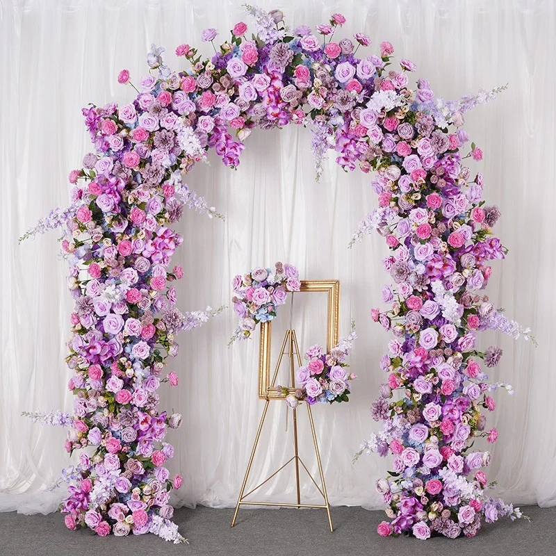 Lila Rose Orchidee Delphinium Blume Reihe Hochzeit Hintergrund Bogen Dekor Blumen arrangement Tisch Herzstück Ball