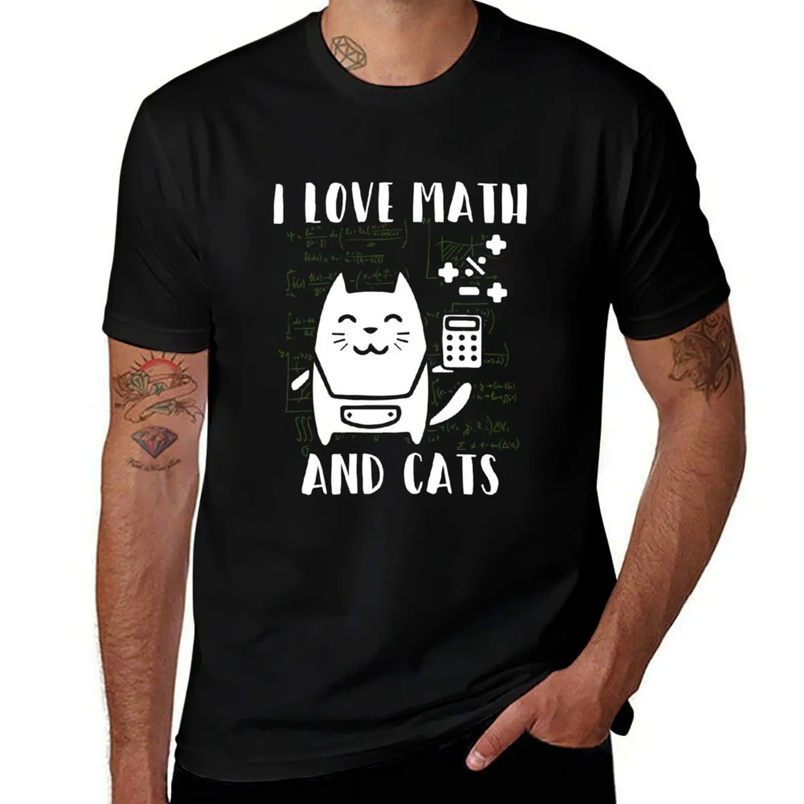 

I Love Math And Cats - Cute Kitten Feline Lovers T-Shirt Plus Size Basic Cotton T-Shirt