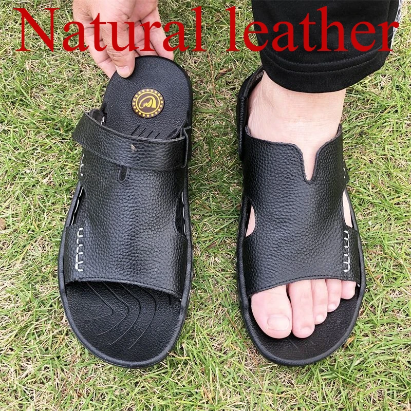 

Men's natural leather sandals new real cowhide soft-soled driving shoes casual non-slip dual-purpose summer beach shoes