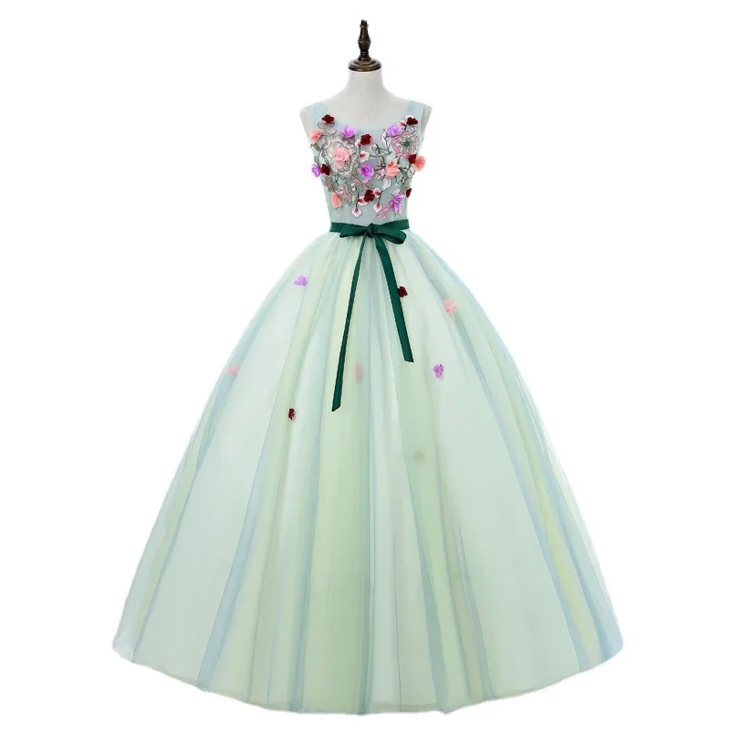 Groene Baljurk 3d Bloem Quinceanera Jurken Luxe Appliques Vloerlengte Feest Formele Jurk Vintage Robe De Bal Vestidos