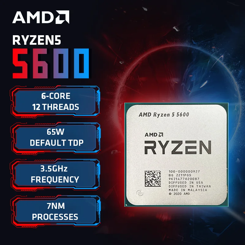 AMD R5 5600 وحدة المعالجة المركزية لسطح المكتب 6 كور 12 خيط حتى 4.4 جيجا هرتز AM4 DDR4 32 ميجابايت L3 كاش Zen 3 5000 Series