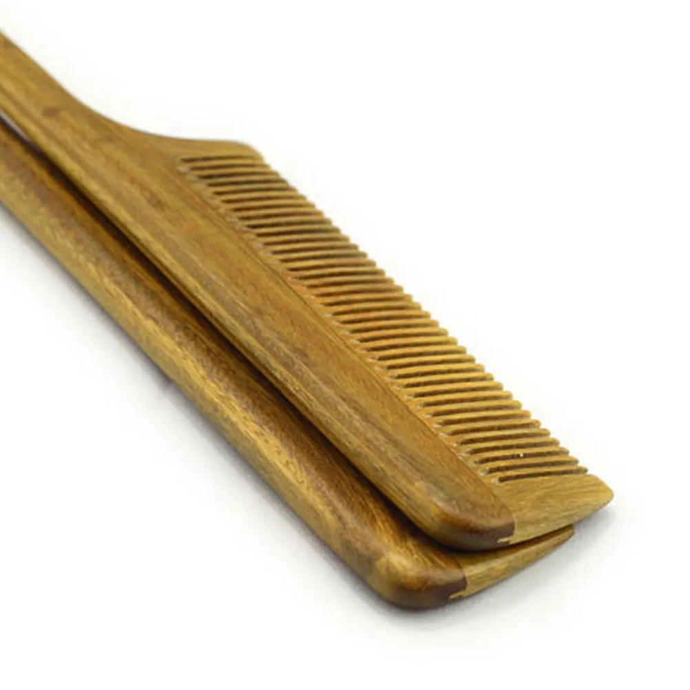 

Green Sandalwood Hair Comb Wooden Comb Long Handle Fine Tooth Smooth Anti-Static Natural Scalp Massage Hair Care