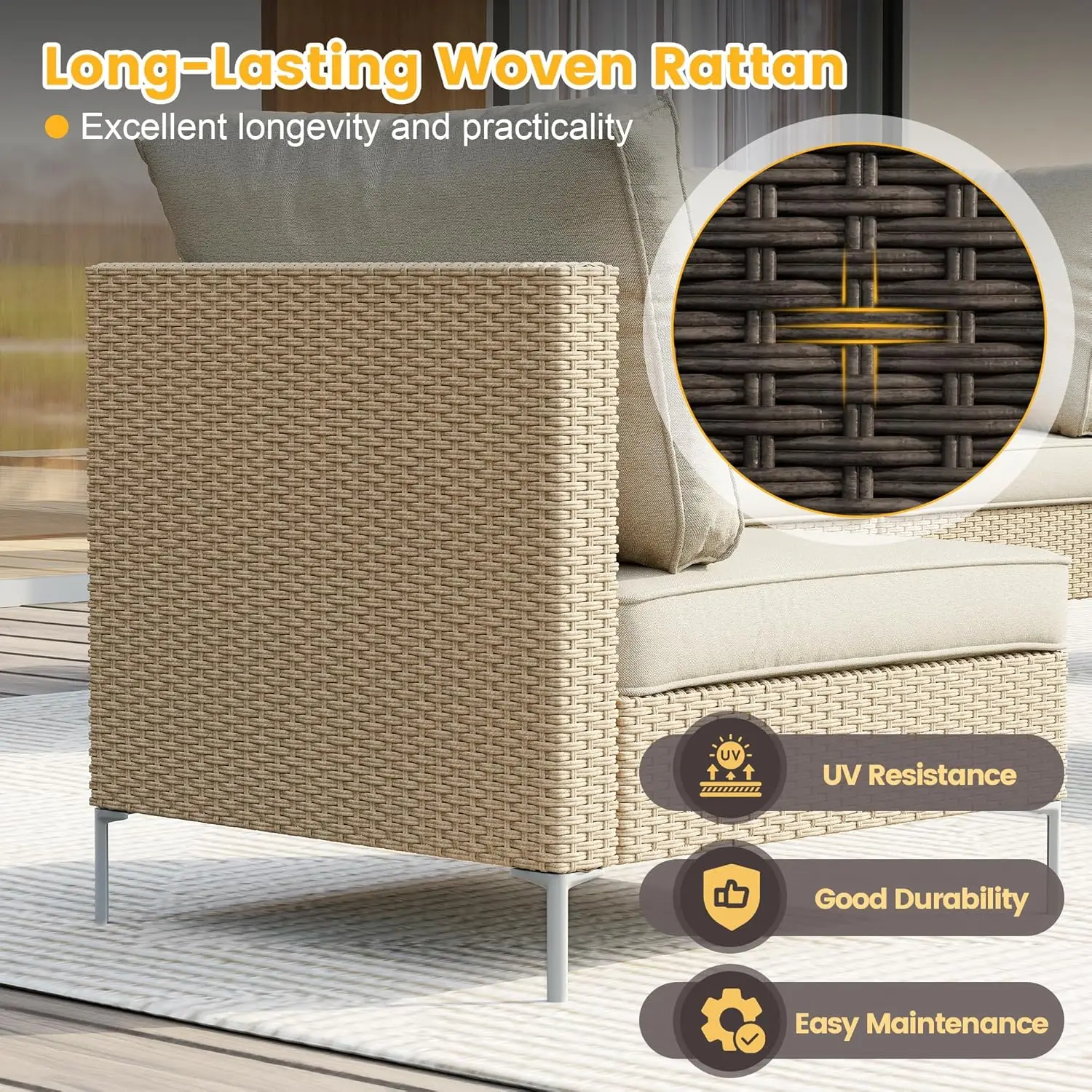 Gartenmöbel set, Korbs ofa im Freien mit Glasplatte für Rasen, Garten, Garten, Rattan