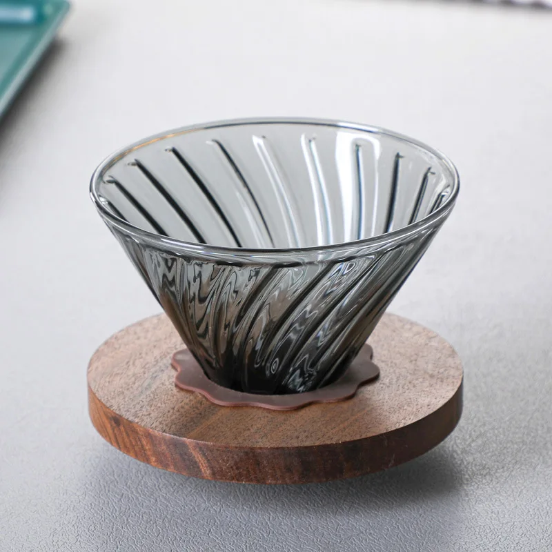 Coffee Dripper Funnel Filter Brewing Cup Durable Glass Coffee Filter With Wood Holder Reusable Coffee Accessories