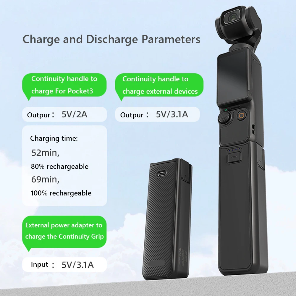 Mobile Handle Grip Charger Power Bank for DJI Osmo Pocket 3 Accessories 1/4 Thread Handheld Grip Charger Camera Power Bank