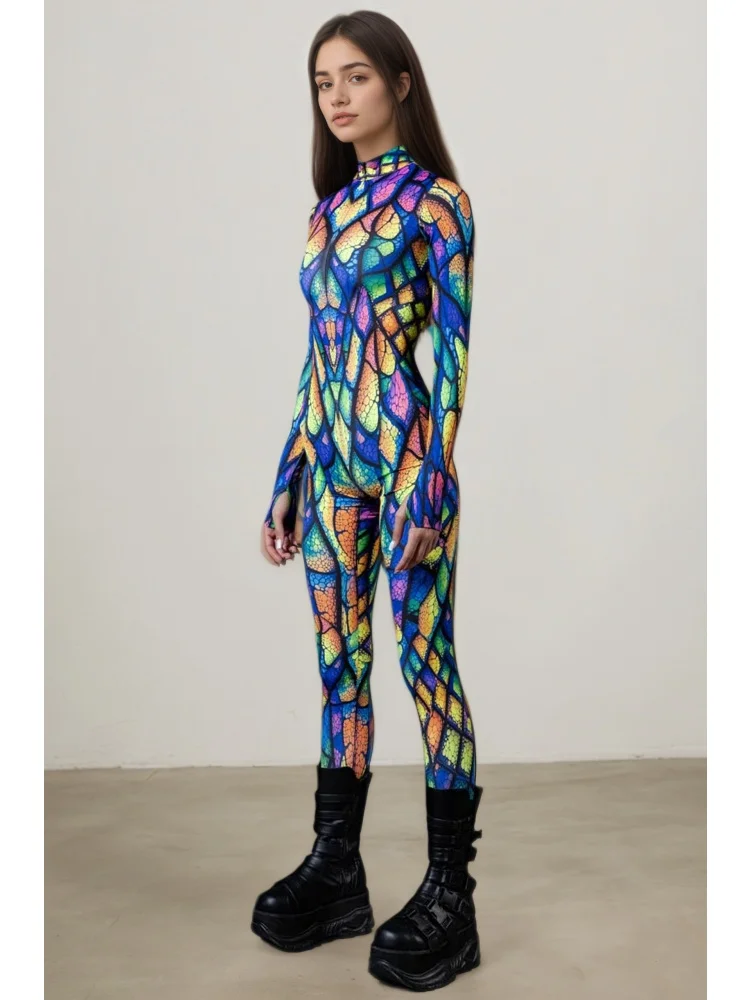 Unisex-Regenbogen-Drachen-Schuppen-Print-Bodysuit für Paare, Halloween, Karneval, Party, Cosplay, Jumpsuit, Bühnenauftritt, Zentai-Anzug – Detail 6