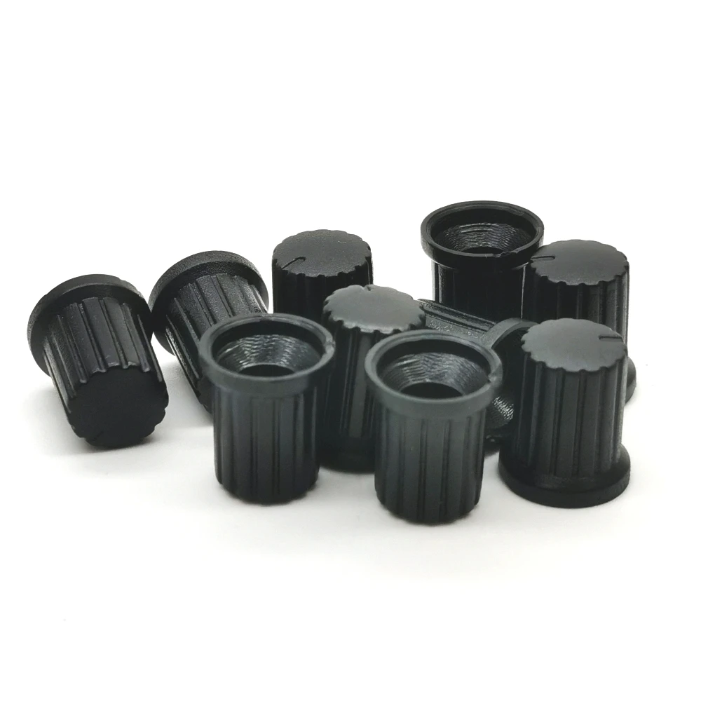 

10pcs Potentiometer Plastic Knob 12*14mm 6mm Shaft Hole Dia Plastic Threaded Knurled Potentiometer Knobs Caps wh148 switch cap