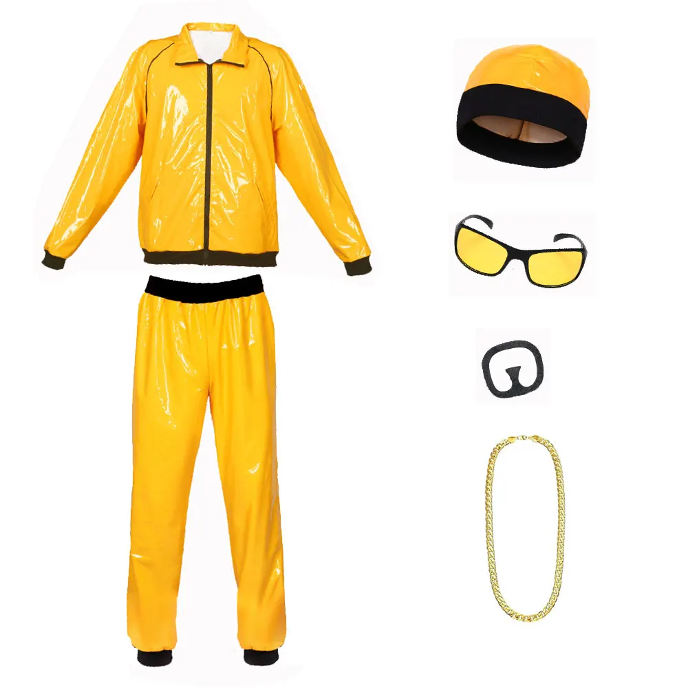 90s Fancy Dress Costume Accessories Kit Sunglasses Black Goatee Yellow Hat Gold Chain Rapper Outfit For Men Hip Hop Hallowe