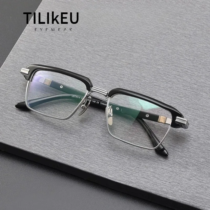 

Vintage Pure Titanium Eyeglass Frames Men Ultra-light Browline Half-Rim Eyewear Designer Optical Prescription Eyeglasses Frames
