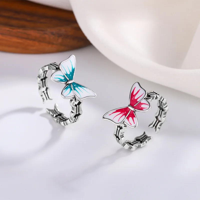 

925 Sterling Silver Drip Glue Butterfly ​​​Adjustable Rings For Women Wedding Luxury Jewelry Wholesale Dropshippin