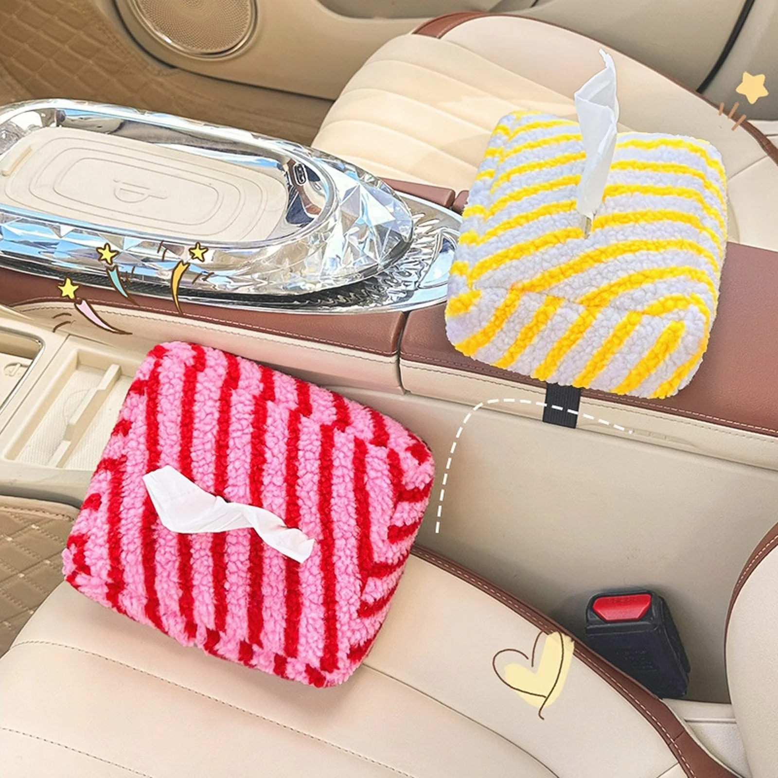 Cute Car Tissue Box, Creative Armrest Paper Holder, Car Hanging Napkin Bag, Rear Seat Headrest Tissue Box, Car Accessories