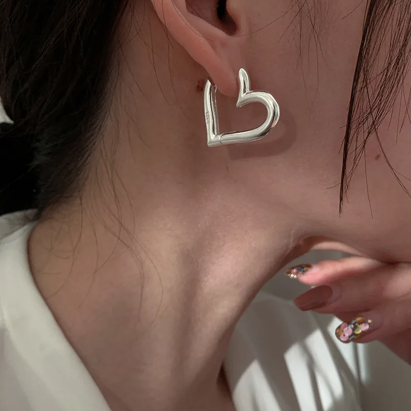 New 925 Sterling Silver Heart Earrings Charming Minimalist Style Earrings Party Gift Women Fine Jewelry