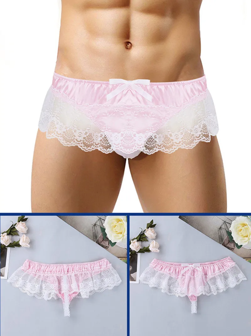 Thong Lace tanga hombre string sissy gay mens sexy underwear youth fun ropa interior para hombre caliente skirt pants bow shorts