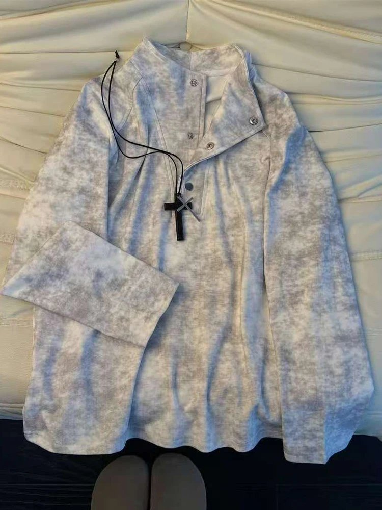 

Мужская толстовка в стиле ретро с американским дизайном, воротником Хенри, длинным рукавом, внутренней подкладкой из вельбо, подходит для осени.