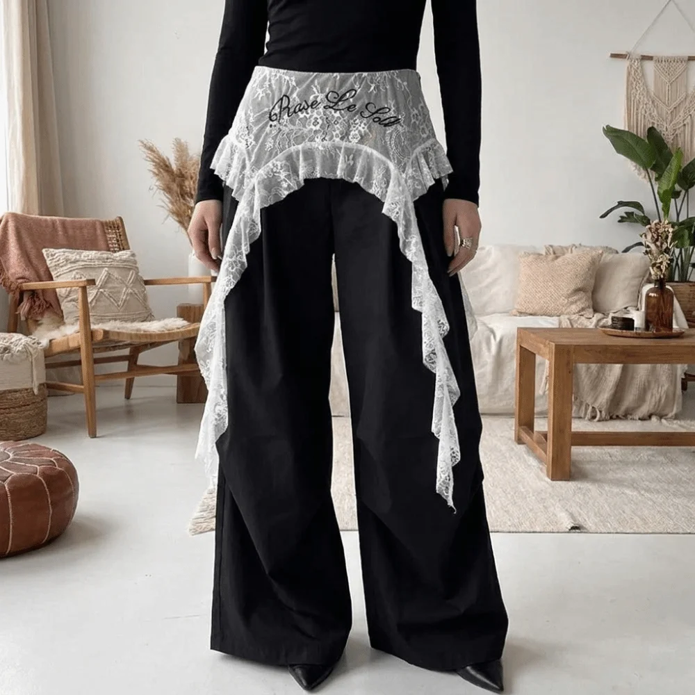 

Harajuku Solid Color Butt Curtain Skirt High Waist Y2K Ruffles Trim Butt Curtain Ruched Waist Scarf Mini Apron Adult