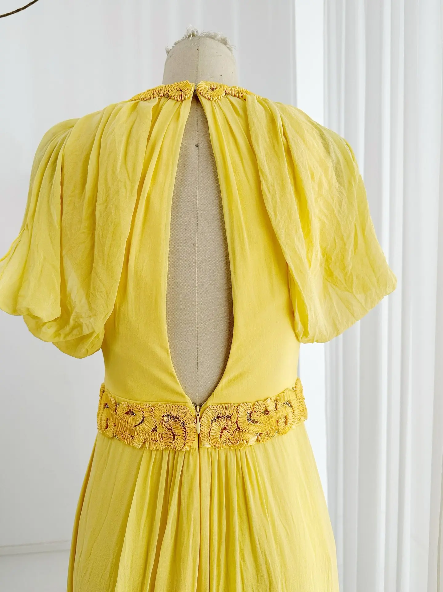 Yellow Mid -Sleeved V -Neck Simple Chiffon Slimming Shows Daily Party Can Wear Party Night Dress Skirt M2105