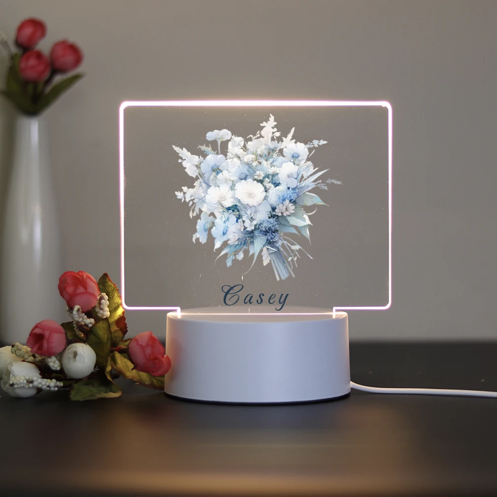 1 customized LED light panel Blue Bouquet 3D Visual Design for Home Bedroom, living room decoration, desktop decoration