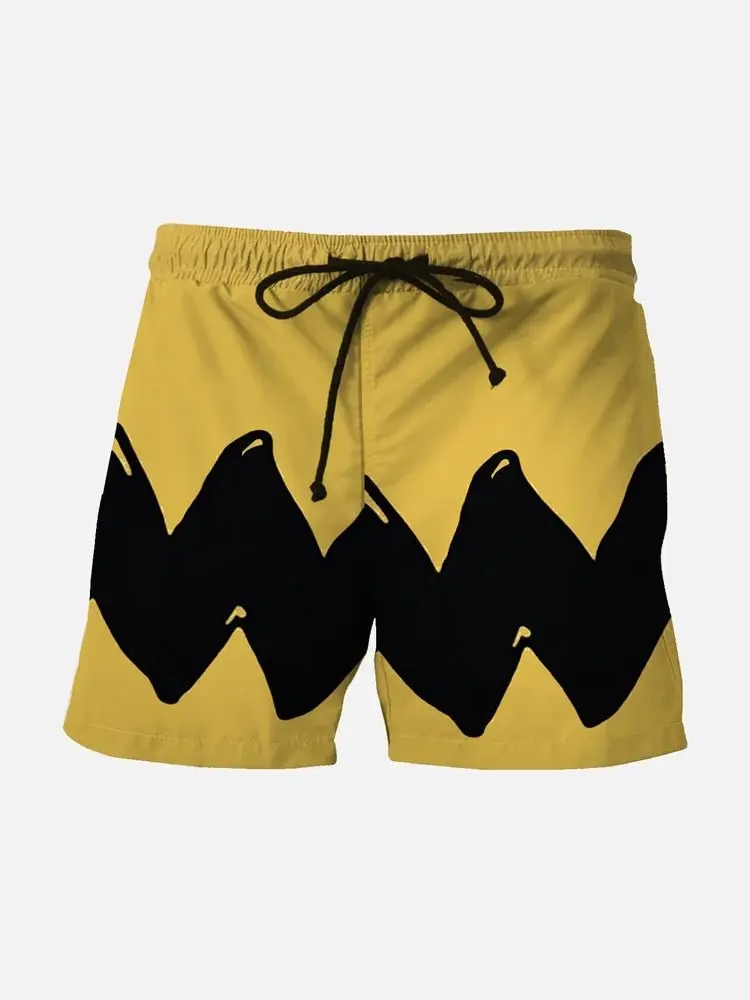 

Косплэй ретро мультяшный образ желтый и черный одинаковые шорты с художественным полосатым принтом пара пляжные брюки свободные шорты с принтом