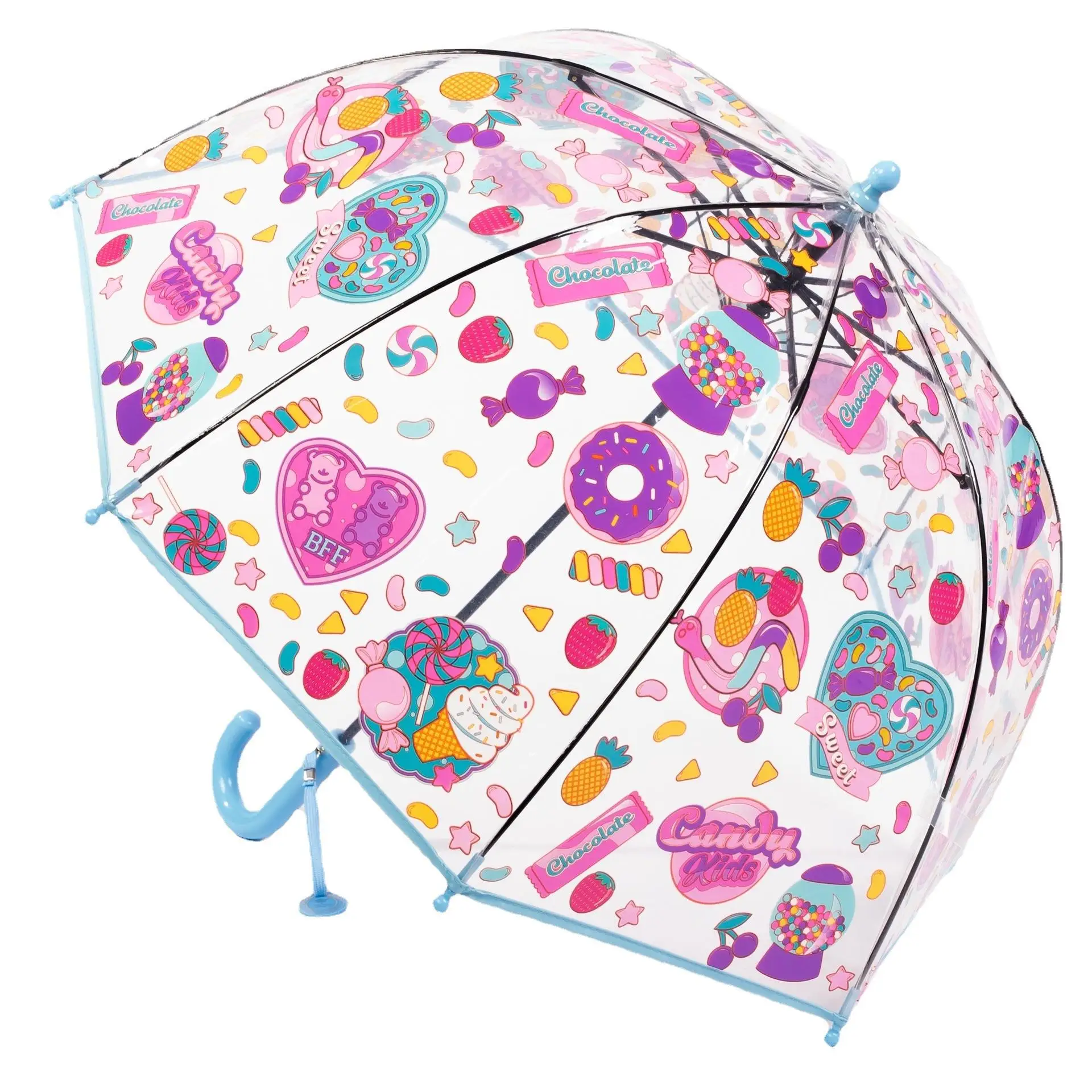 Kids\' Auto Open Colorful Princess Unicorn Umbrella – Multiple Colors, Straight Handle, Wind-Resistant, Cute Transparent Plastic