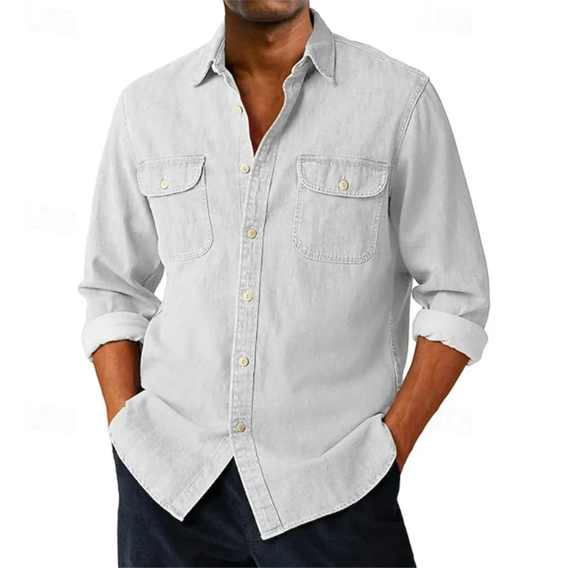 

2026 Spring and Summer Cotton Casual Shirts Men Loose Thin Long Sleeve Outdoor Style Shirt Man Cargo Double Pocket Blouse Male