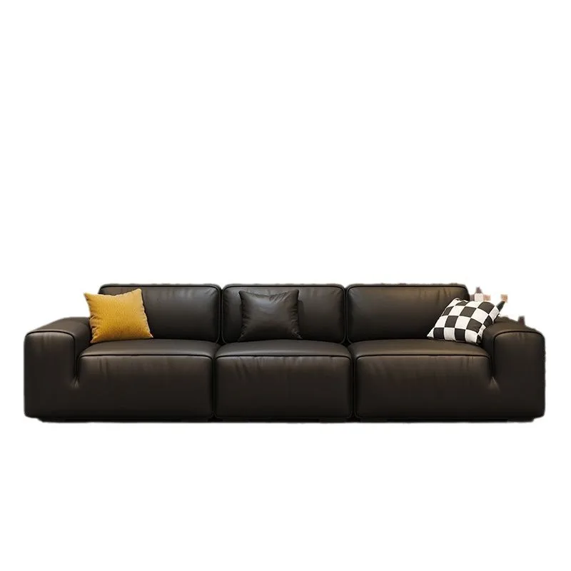 

Genuine leather first layer cowhide black straight row big black cow sofa modern simple living room