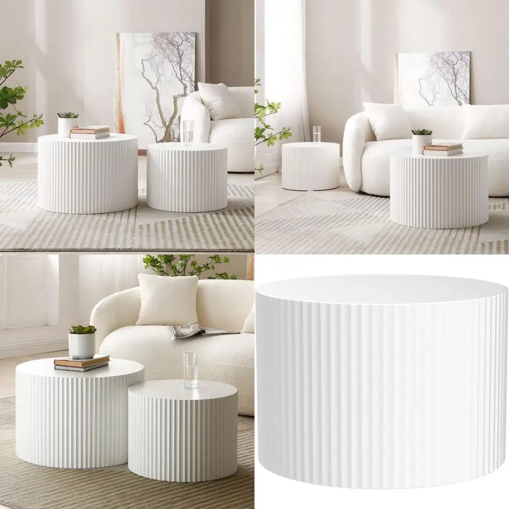 

Modern Wooden Nesting Coffee Table Set of 2 for Living Room and Apartment, Black Round Accent Tables