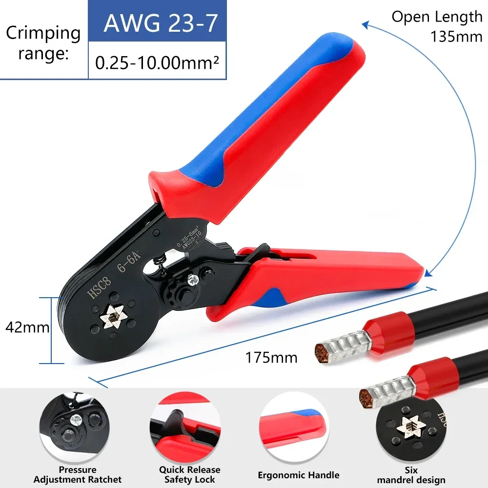 Crimping Pliers Wire Terminals adjustable Wire Stripping Pliers  Ratchet D1Crimping Connectors Wire Crimping Tool HSC8 6-4A 6-6A