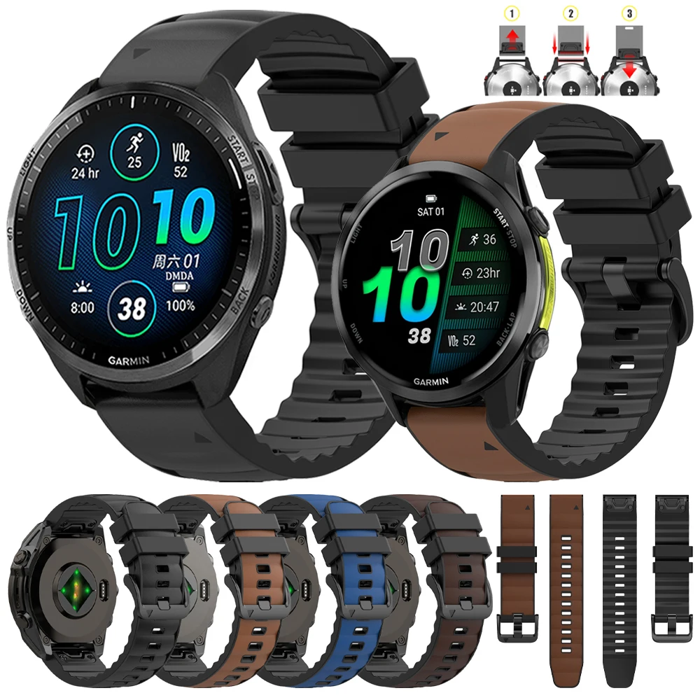Weiches Leder + Silikonband für Garmin Forerunner 965 970 955 Solar 945 LTE 745/Instinct 3 2X/Approach S62 QuickFit 22 26 mm Armband