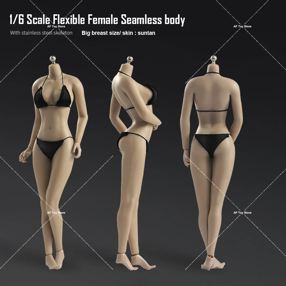 AB001-figura de acción Flexible sin costuras para mujer, 12 pulgadas, bronceado pálido, Piel Normal, esqueleto de acero, pecho grande, 1/6