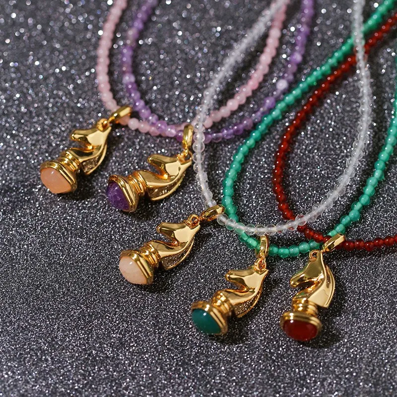 

Fashion Top Quality Natural Stone Bead Horse Necklace Woman Europe America Popular Jewelry Accessories